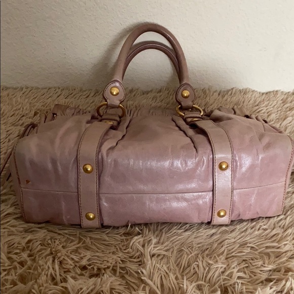 Auth Miu Miu Beige Vitello Pleated Satchel - Picture 12 of 17